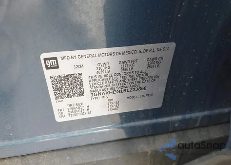 2025 Chevrolet Equinox Fwd Lt из США, поврежденный, VIN 3GNAXHEG1SL223858